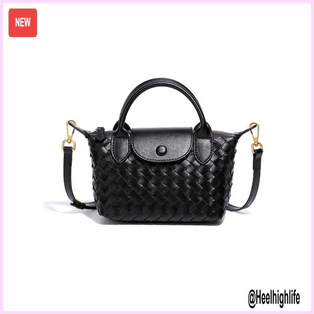 Braided Faux Leather Top Handle Satchel Handbag Mini Size